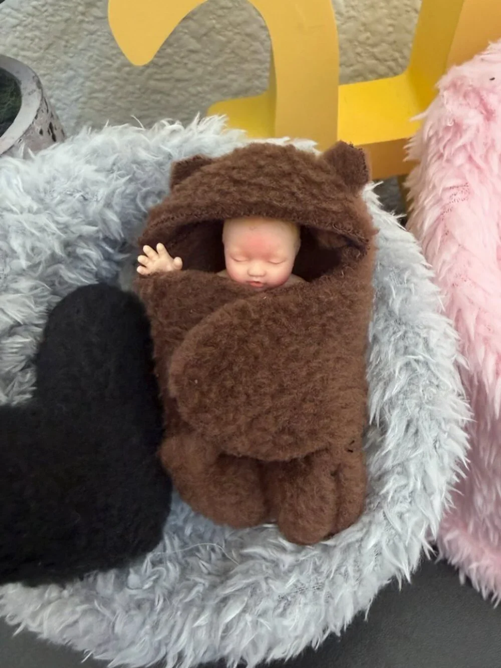Bear Swaddle Blanket for Doll Babies 3 inches - Plush Design